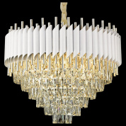 подвесная люстра с ярусной конструкцией и элементами из хрусталя белого цвета