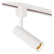 трековый светильник белого цвета с цилиндрическим корпусом и направленным потоком света для однофазного шинопровода