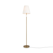 торшер с тканевым абажуром на высокой латунной стойке с круглым основанием