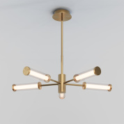 потолочная люстра с шестью цилиндрическими плафонами на радиальных штангах