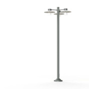 двухрожковый фонарный уличный столб с прозрачными плафонами и светло-серой стойкой