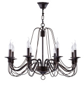 подвесная люстра с восемью рожками и металлическим каркасом коричневого цвета