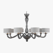 восьмирожковая люстра с округлой арматурой и матовыми плафонами