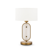 настольная лампа с овальным основанием и белым абажуром в латунной отделке
