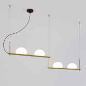 подвесной линейный светильник с четырьмя полусферическими плафонами на ступенчатой штанге