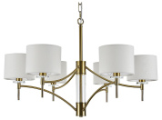 подвесная люстра с шестью абажурами цилиндрической формы на латунной основе