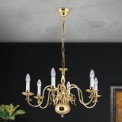 шестирожковая люстра с изогнутыми держателями и свечеподобными источниками света