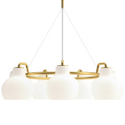 подвесная люстра с четырьмя плафонами из матового стекла на латунной арматуре