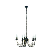 подвесная люстра с пятью рожками и плафонами в классическом стиле