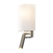 настенный светильник с матовым абажуром цилиндрической формы и никелевой арматурой