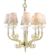 восьмирожковая подвесная люстра с мягкими текстильными абажурами и декоративной арматурой