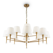 подвесная люстра с двенадцатью белыми абажурами на латунной основе