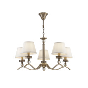 люстра с пятью рожками и текстильными абажурами в бронзовом оттенке