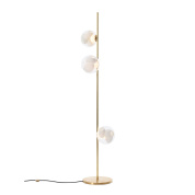 напольный торшер с вертикальной стойкой и плафонами цвета латуни