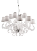 подвесная люстра с двенадцатью рожками и плафонами