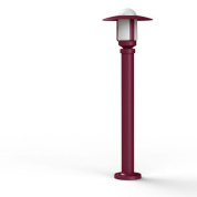 садовый фонарь бордового цвета с круглым плафоном на стойке