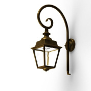 настенное бра с фонарным плафоном в бронзовом корпусе на изогнутом держателе