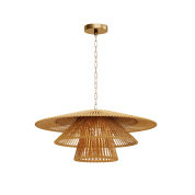 подвесной светильник с двойным деревянным абажуром конической формы