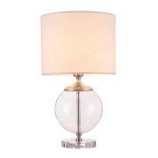 настольная лампа с круглым стеклянным основанием и никелевыми элементами