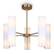 потолочный светильник с четырьмя цилиндрическими плафонами из матового стекла на латунной арматуре