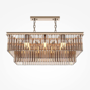 подвесной светильник прямоугольной формы с хрустальными элементами и золотистой рамой