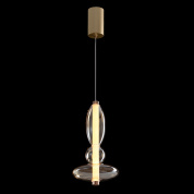 подвесной светильник с прозрачным корпусом янтарного оттенка на золотом подвесе