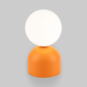 настольная лампа с шарообразным стеклянным плафоном на цилиндрическом основании