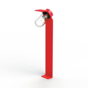 садовый уличный светильник на стойке с овальным плафоном и красной опорой