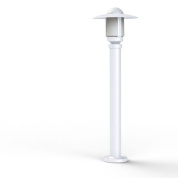 садовый фонарь белого цвета с круглым плафоном на стойке