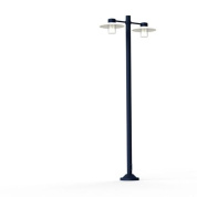 двухрожковый уличный фонарный столб с прозрачными плафонами и синей стойкой