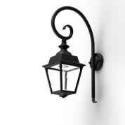 настенное бра с фонарным плафоном в чёрном корпусе на изогнутом кронштейне