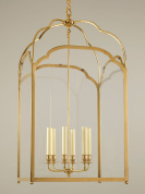 подвесной фонарь из латуни и стекла с дугообразными стойками и тремя свечными патронами