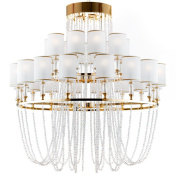 многоярусная потолочная люстра с матовыми цилиндрическими абажурами и подвесными цепями