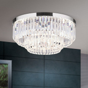 накладной потолочный светильник с расширенным ярусным кристальным каскадом в хроме