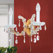 двухрожковое настенное бра с фигурным корпусом и хрустальными подвесками