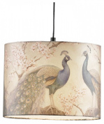 подвесной светильник с тканевым абажуром с рисунком птиц