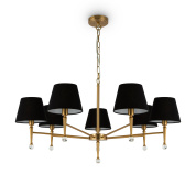 подвесной светильник с пятью чёрными абажурами и металлической арматурой