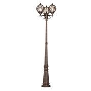 садово-парковый светильник в цвете золото антик с тремя плафонами