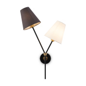 настенный светильник с двумя коническими абажурами на черной металлической штанге