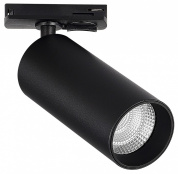 трековый прожектор на штанге с цилиндрическим корпусом чёрного цвета однофазный