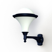 настенное уличное бра с матовым плафоном и основанием синего цвета