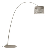 уличный торшер с изогнутой стойкой и сетчатым плафоном серо-бежевого оттенка