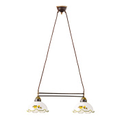 подвесная люстра с двумя сферическими плафонами белыми с орнаментом