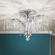 круглый потолочный светильник с широким хрустальным каскадом на хромированном основании