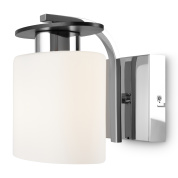 настенный светильник с цилиндрическим плафоном из матового стекла и хромированным основанием