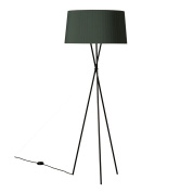 торшер с темным абажуром на металлической треноге