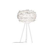 настольная лампа с абажуром из перьев белого цвета на металлических ножках