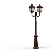 уличный фонарный столб с тремя плафонами в коричневом корпусе