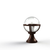 садовый светильник с прозрачным плафоном на коричневой подставке