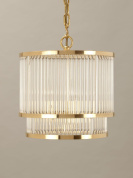 потолочный светильник цилиндрической формы из стеклянных стержней с латунным корпусом